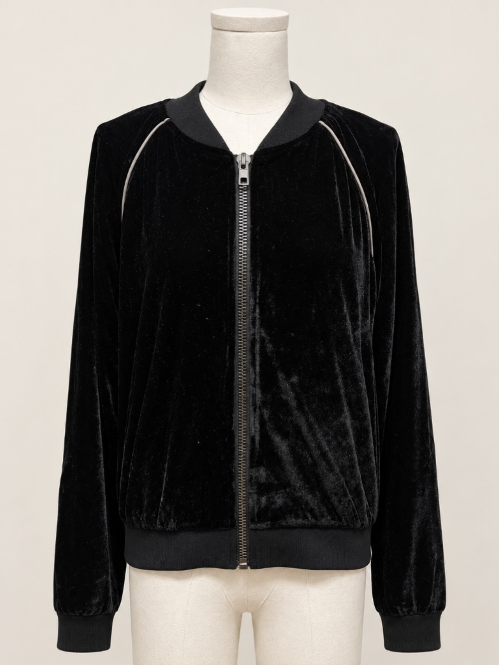 REHAB Black Velvet Velour Bomber Jacket Zip Front Size M